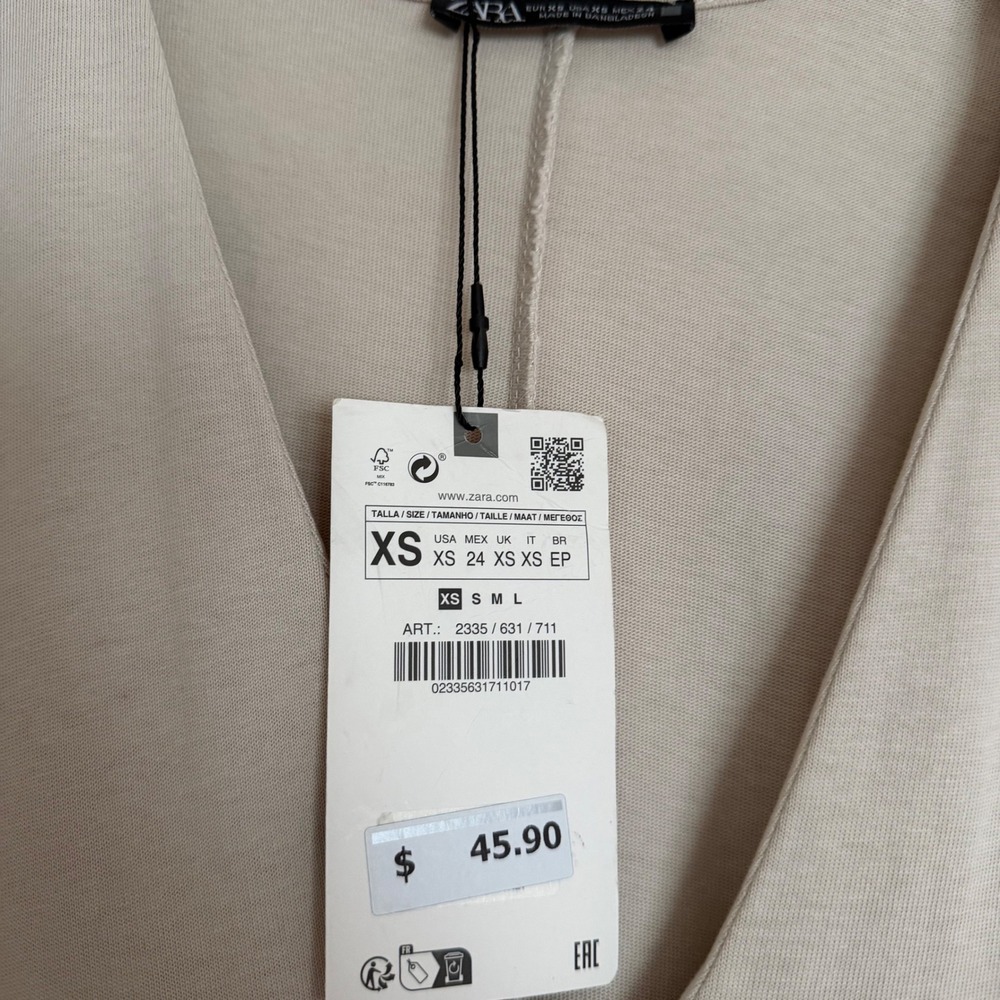 NWT Zara Minimalist V-Neck Maxi Dress Sand Beige XS 2335/631/711 - Picture 4 of 4